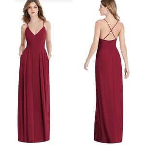 After Six Dessy Group Women's Burgundy Pleated Skirt Crepe Maxi Dress Pockets 8L